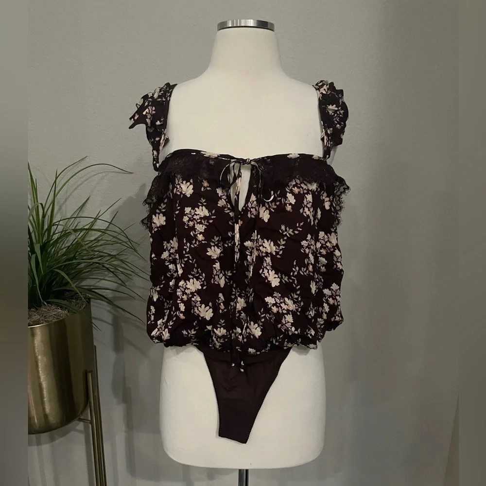 NWT Free People Take It Away‎ Thong Bodysuit in Chocolate Merlot Sz Medium $68